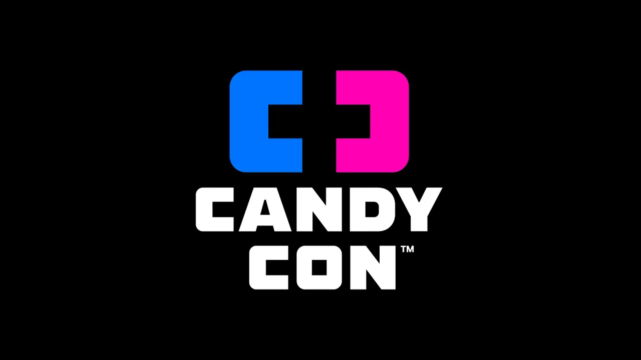 검정 바탕에 놓인 Candy Con 로고