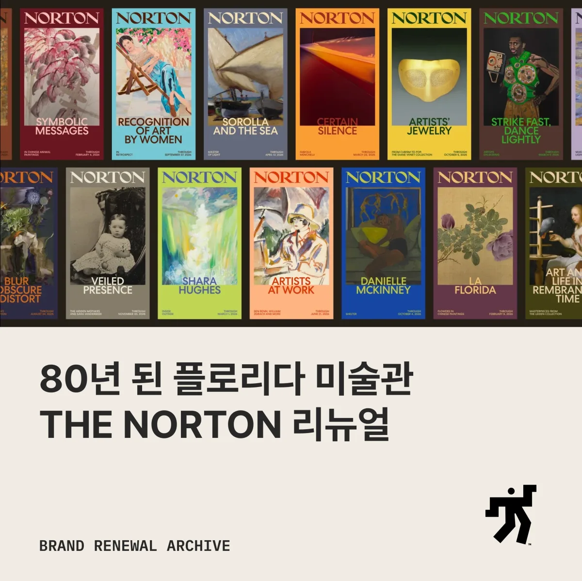 The Norton 리브랜딩 이미지와 소개 문구를 담은 아카이브 카드