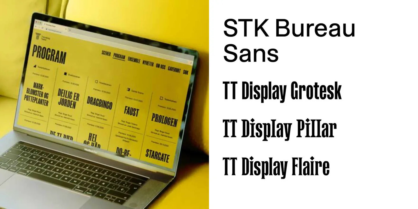 노트북 화면의 프로그램과 STK Bureau Sans · TT Display 세 스타일 이름